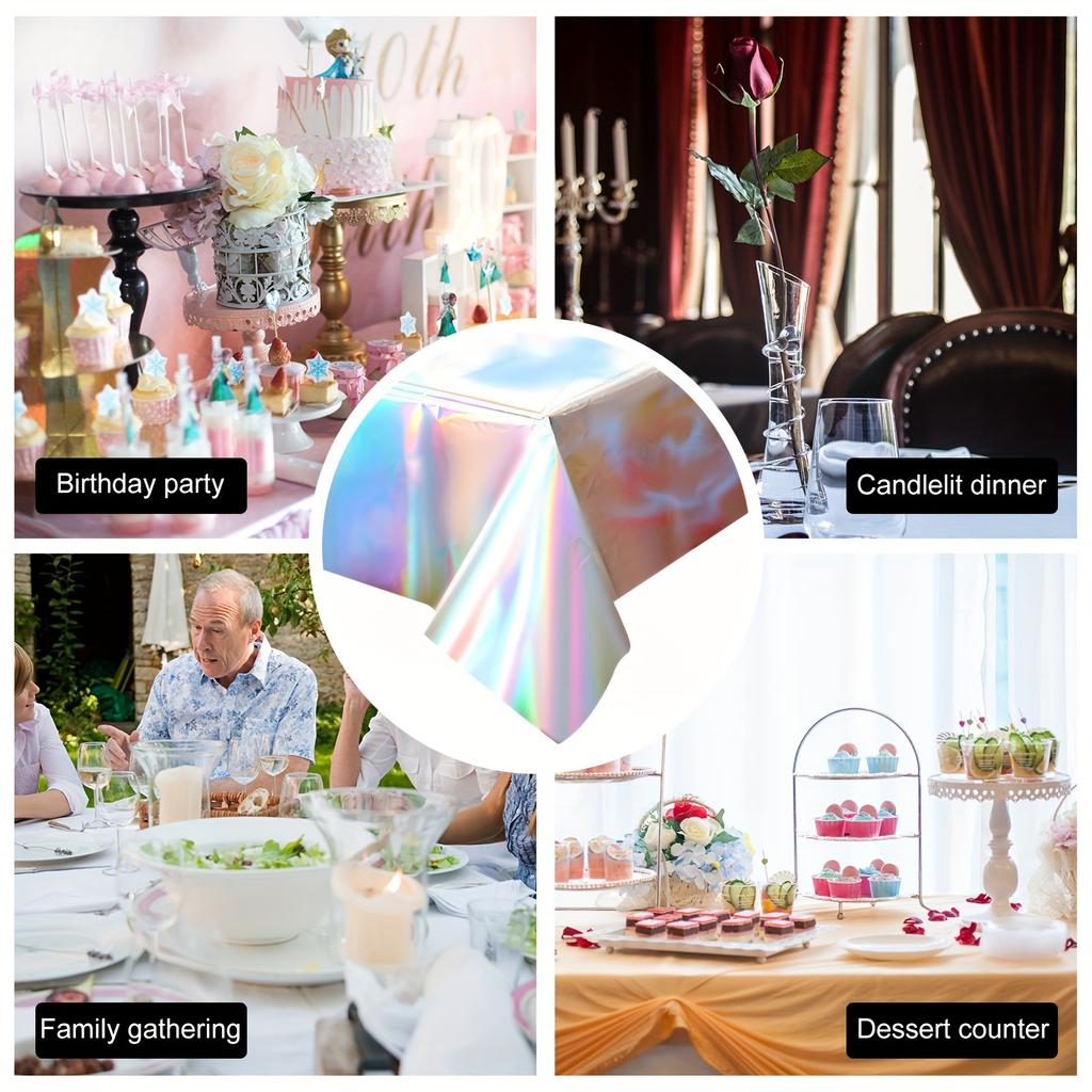 Блестящая голографическая одноразовая скатерть, подходящая для украшения дня рождения, свадьбы и особого события - без перьев, материал ПЭ