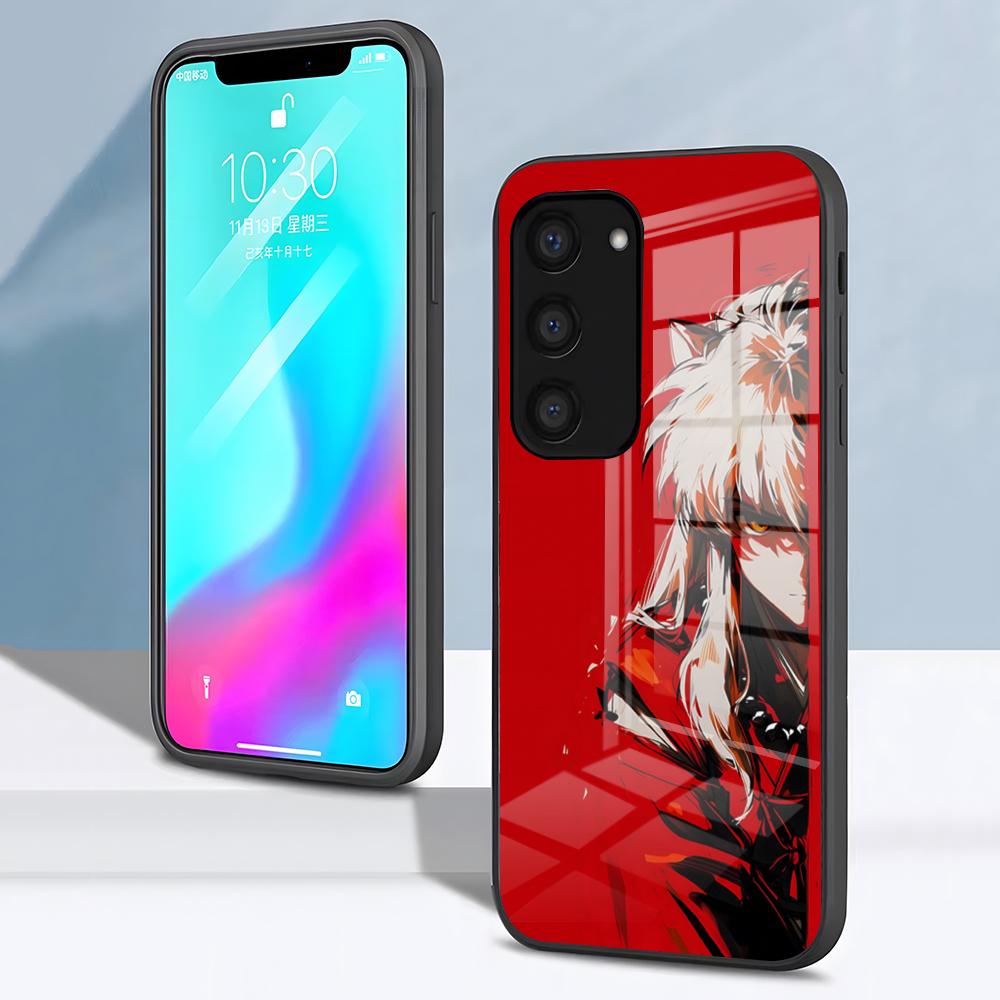 Чехол для телефона Аниме И-Инуяша Для Samsung S26 S25 S24 FE S23 S22 S21 Plus S20 Ultra Note20Ultra Черная Стеклянная Крышка