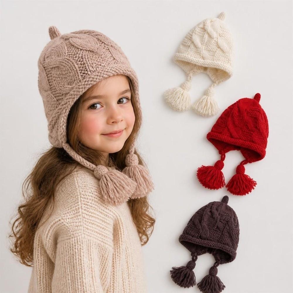 Windproof Kids Knit Cap Tassel Knitted Beanie Hat Stylish Pullover Winter Hat Winter