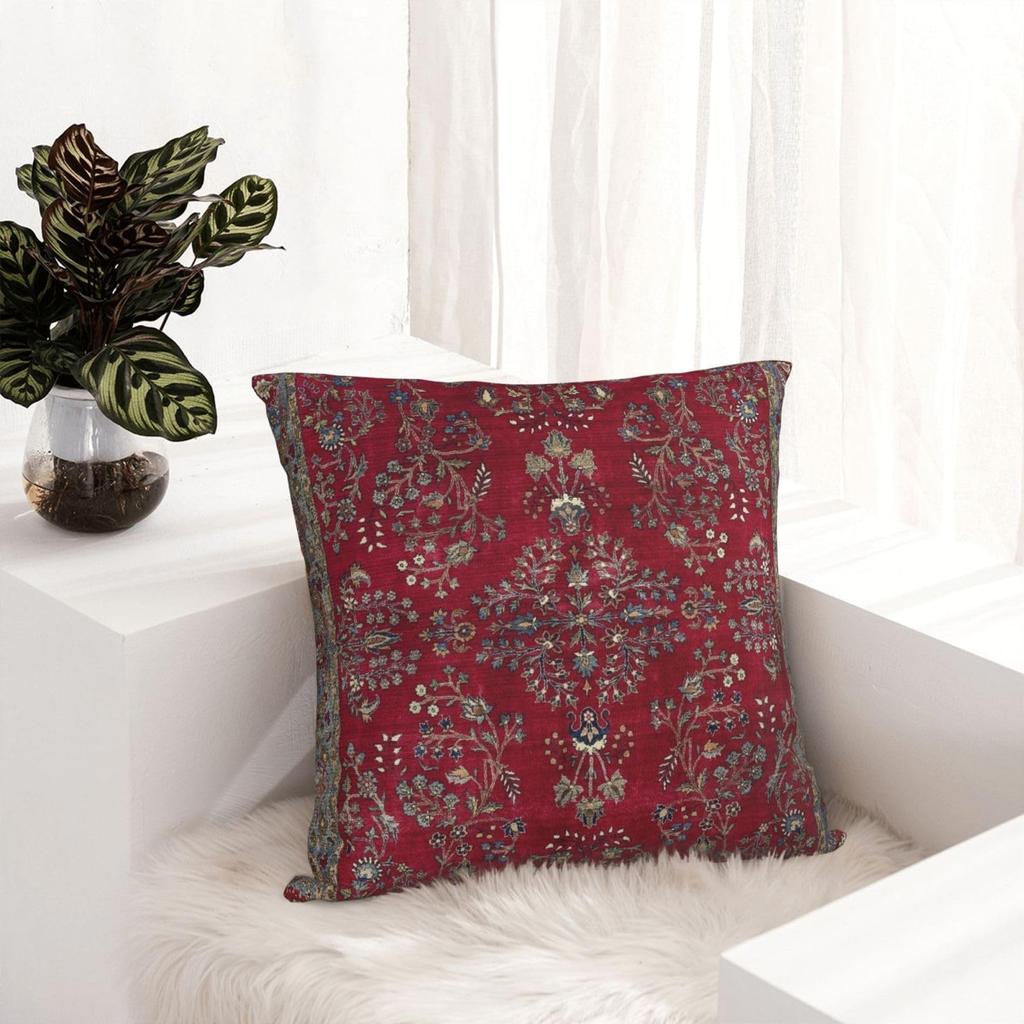 1Pc Red Persian Floral Cushion Cover, Bohemian Kilim Medallion Print Throw Pillow Case, Ethnic Home Decor For Sofa Bedroom