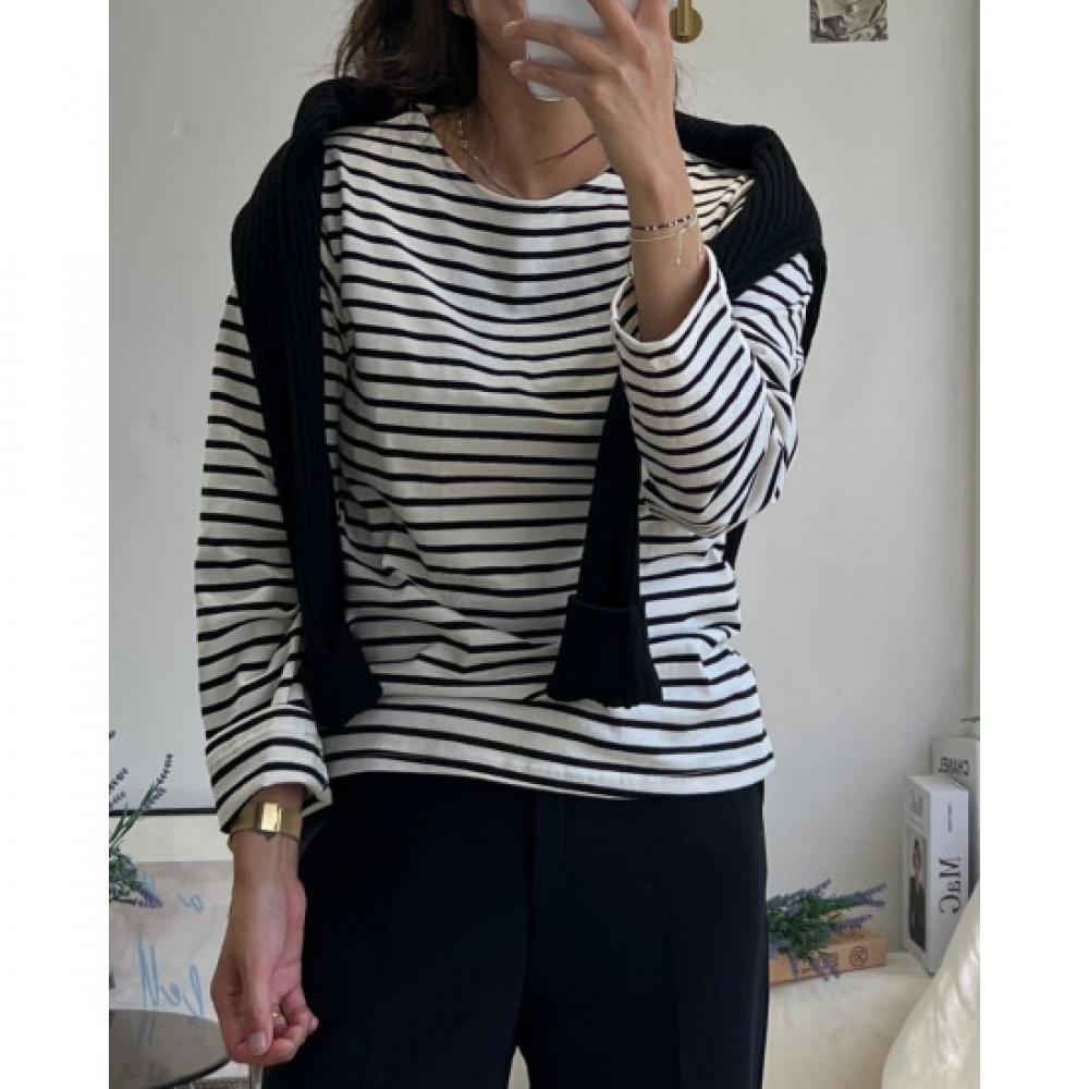 Dabimong HeaTher STripe Long Sleeve T shirT 5 Colors Nk Hea T