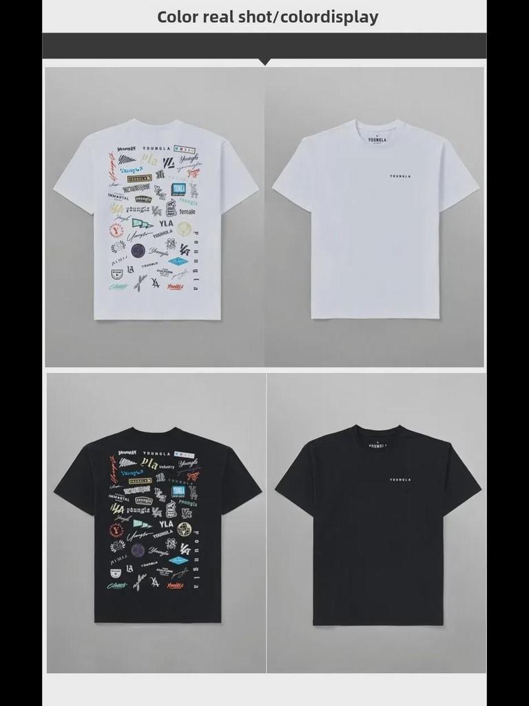 Мужская футболка свободного кроя YOUNG LA из хлопка — летний принт на всю спину, короткие рукава, круглый вырез, повседневный спортивный топ для фитнеса