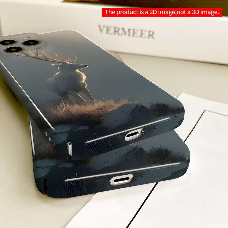 2DFlat Mystic White Deer Silhouette at Dawn All inclusive film hard iPhone case, compatible with iPhone 18 Pro Max 17 16 15 14 13 12 11