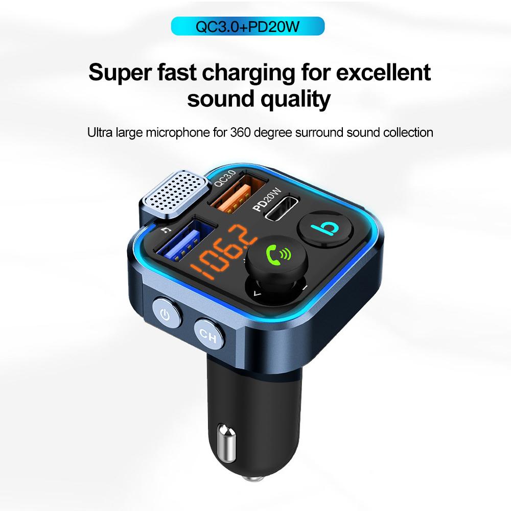 Wireless Bluetooth 5.0 Handsfree Car Fm Transmitter Dual USB Car Charger Auto Radio Fm Modulator Mp3 Player Black Adapter