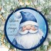 Watercolor blue Santa Claus pattern Round Wooden Hanging Plaque festive wall sign door hanging ornament home indoor Christmas decoration