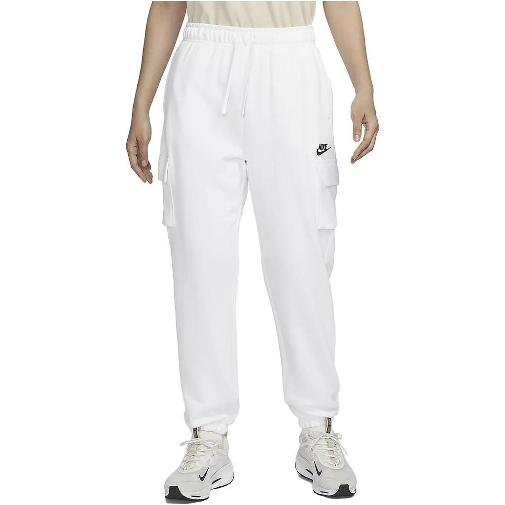 Nike Sportswear Club Fleece Solid Color Drawstring Loose Fit Multi Pocket Design Casual Knit Sweatpants Women Bottoms White DQ5197-100