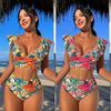 Women's European & American Sexy Print Ruffle Bikini Swimwear