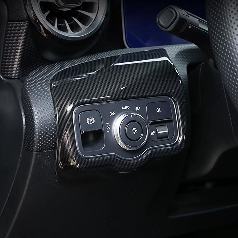 Car Console Headlight Control Button Panel Frame Cover For Mercedes Benz A Class W177 CLA C118 - Carbon Fiber Color Trim
