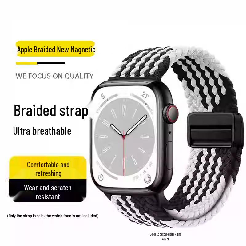 Совместимый эластичный плетеный нейлоновый магнитный ремешок для Apple Watch 4, 5, 6 и iWatch 7, 8, 9
