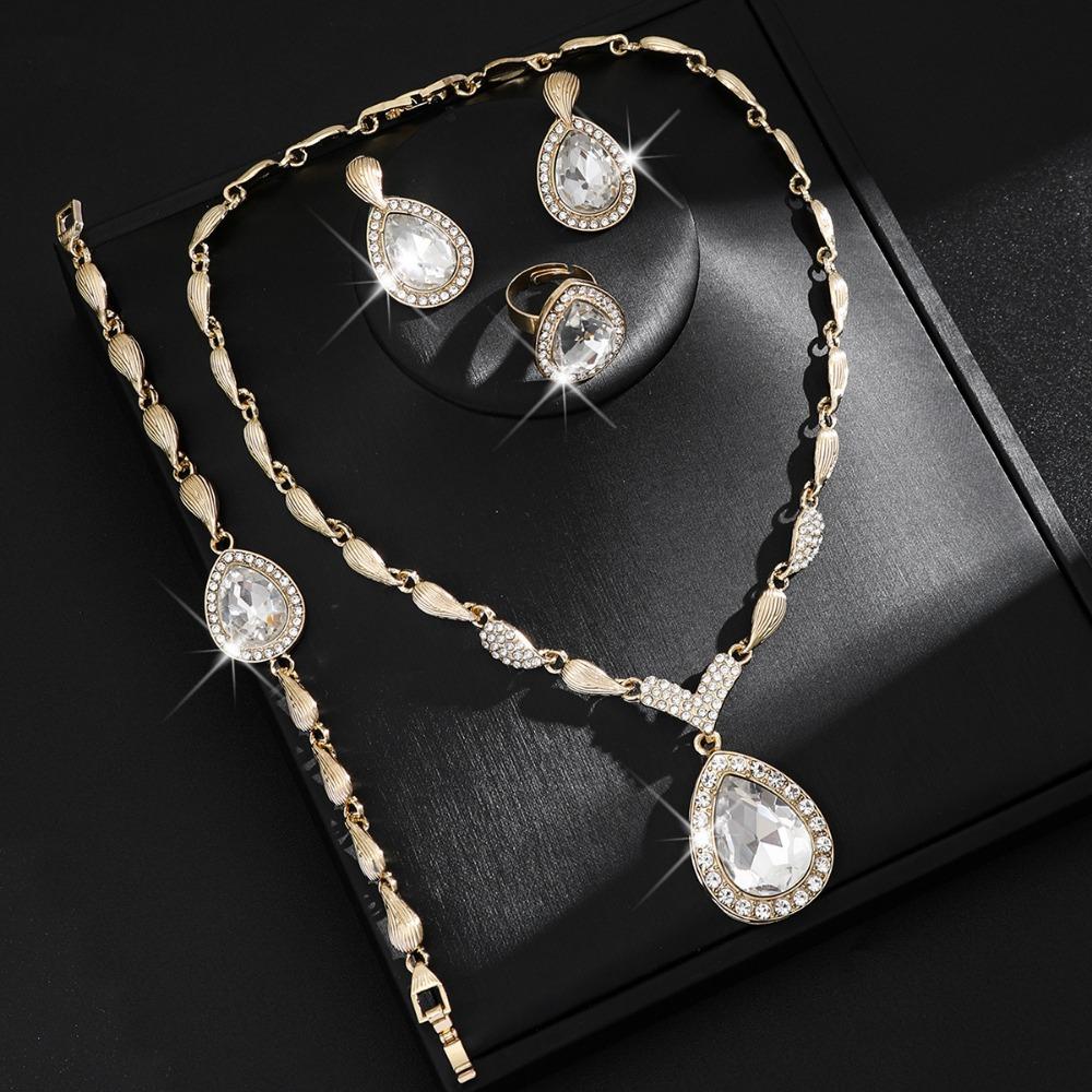 Water Drop Pendant Rhinestone Inlaid Jewelry Set Light Luxury Women Jewelry Set Gifts