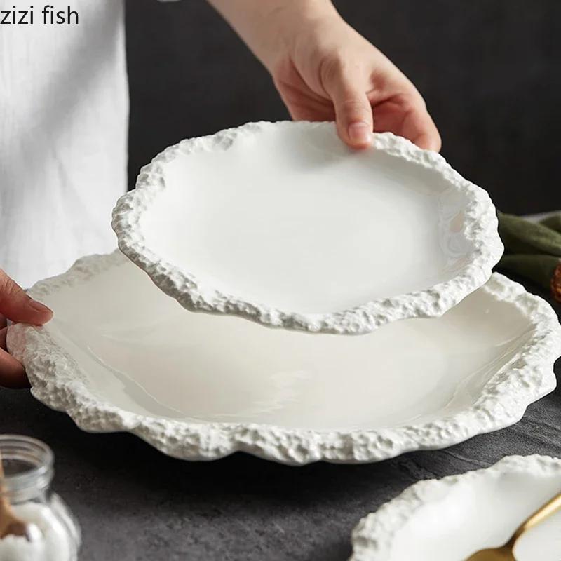 Simple Solid Color Tableware Porcelain Pasta Steak Plate Dinner Plate Creative Kitchen Irregular Serving Tray Cooking Dishes