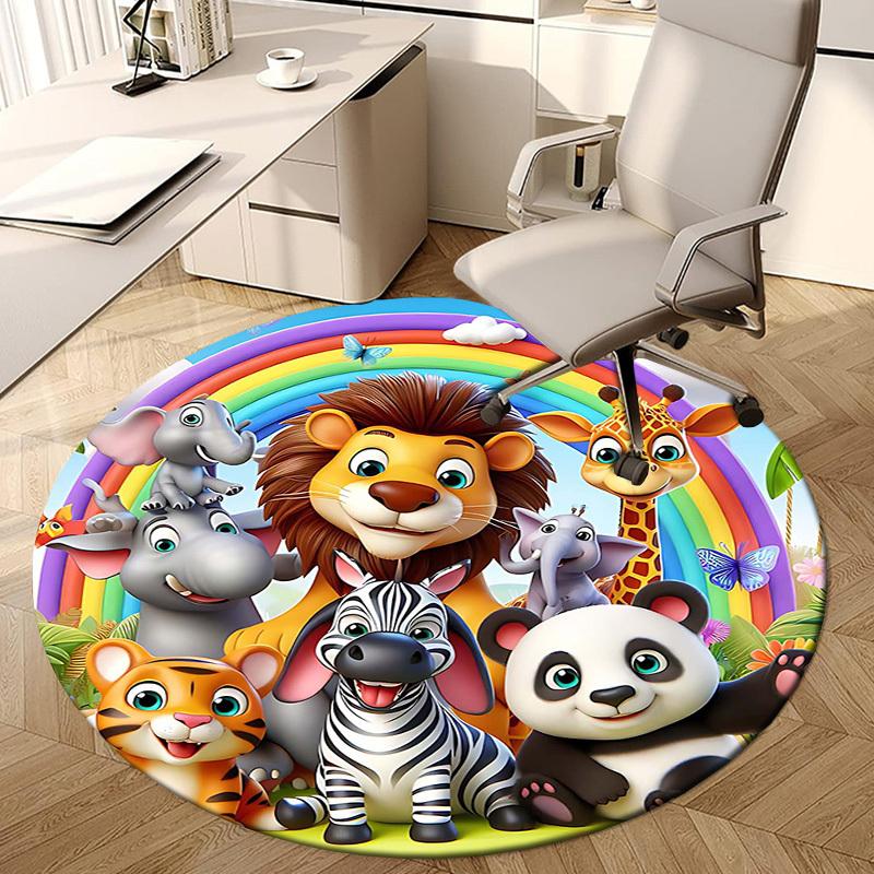 1PC Rainbow Animals Non-Slip Floor Round carpet, Office, family, bedroom, Large Area Rug Indoor Rugs, Durable PolyesterH0321