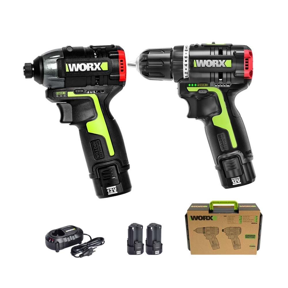 Works Charging Combo Kit Hammer Drill 12V 2.0Ah 2 Batteries BL WU920X