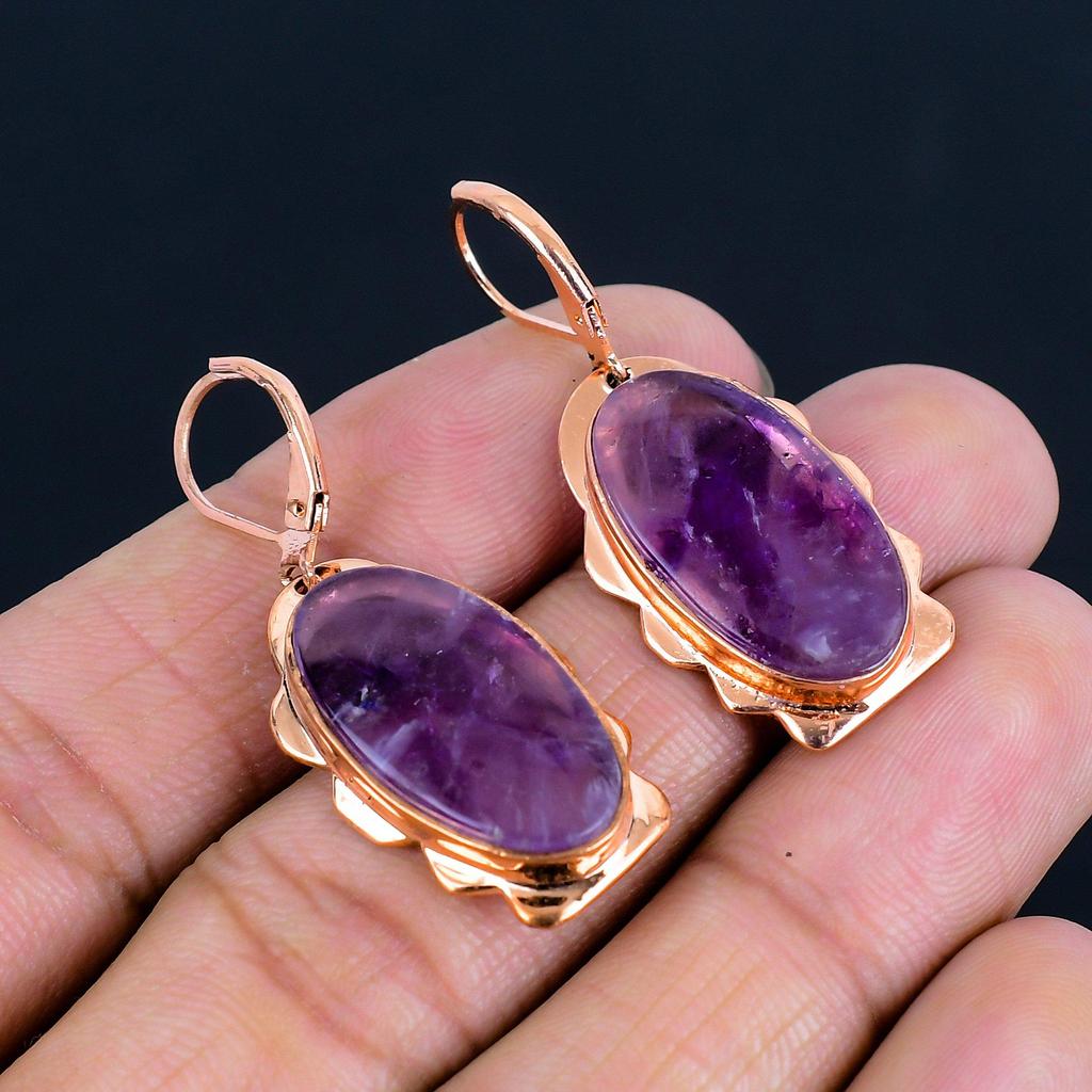 Amethyst Gemstone Handmade Copper Jewelry Earrings For Wedding Gift