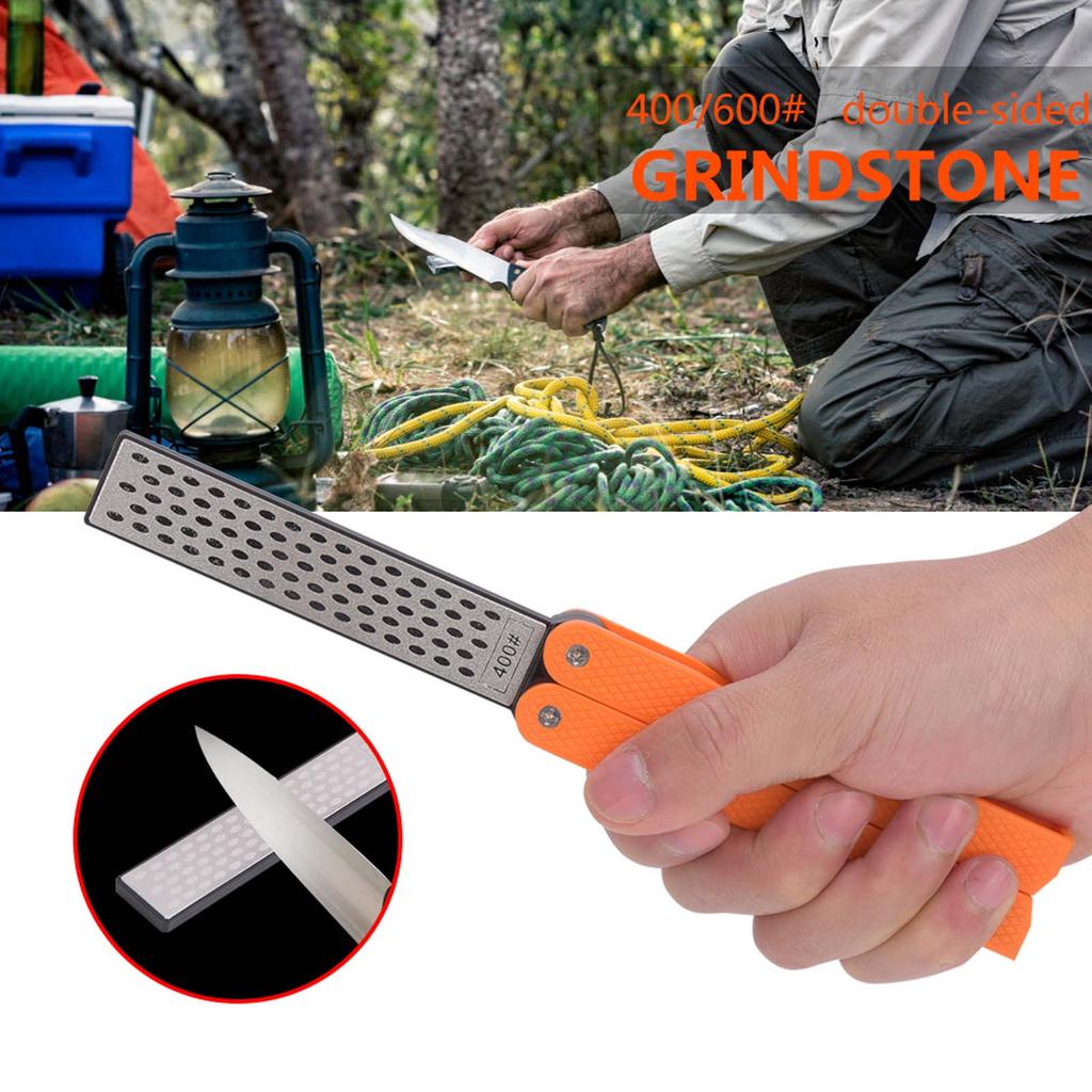 Портативная складная двухсторонняя точилка для кухонных ножей на открытом воздухе, оранжевая