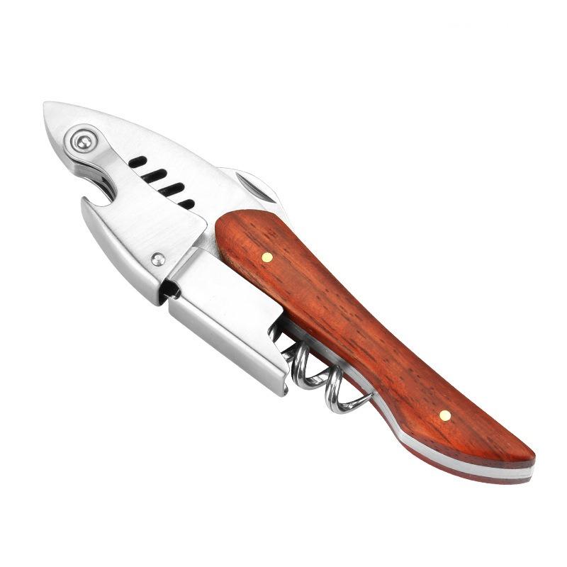 Shark Wine Bottle Opener Corkscrew Made of Red Pear Wood Handle 3-in-1 Bottle Box Cutter in Velvet Bag for Beer and Wine 6