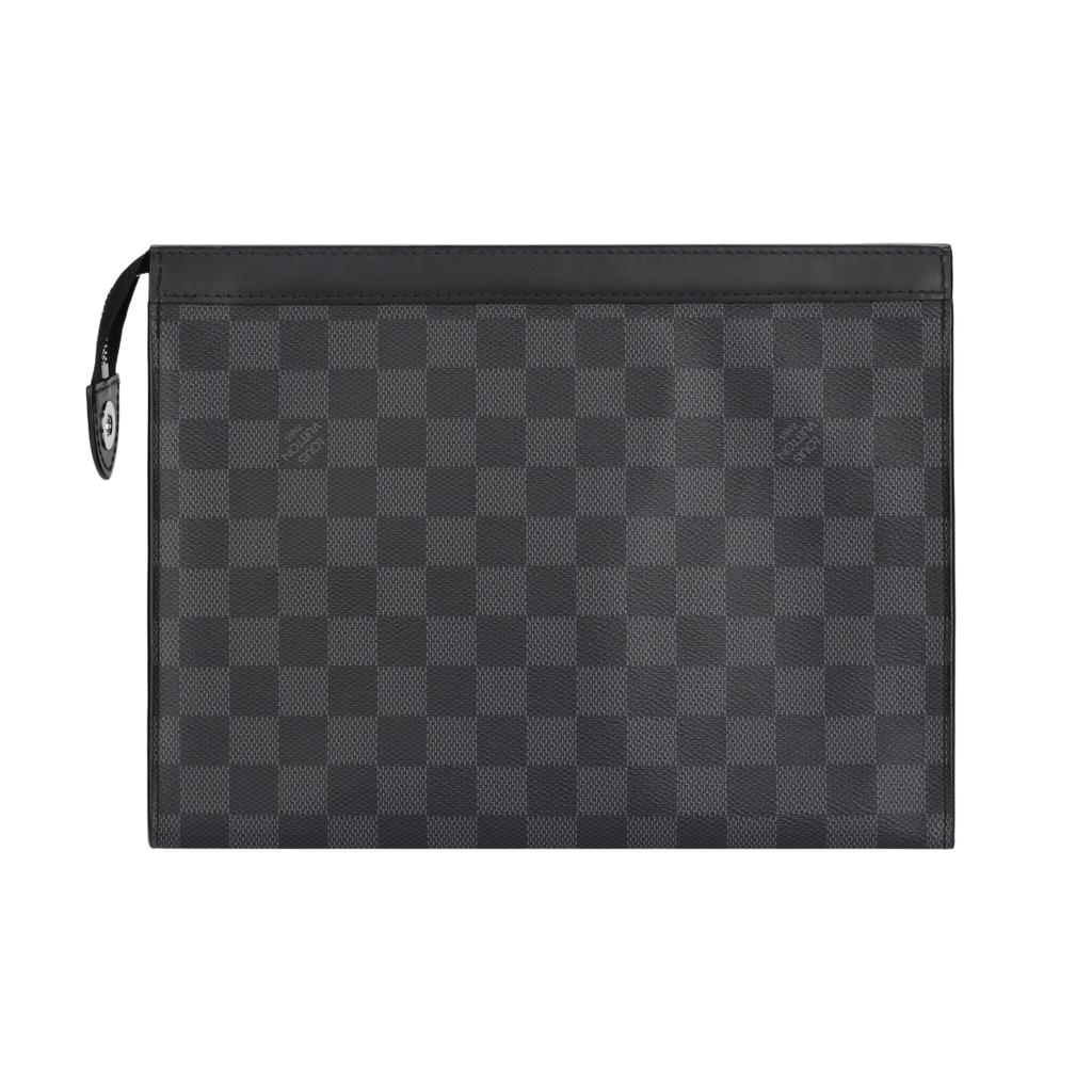 Louis Vuitton Pochette Voyage MM Black Damier Graphite Canvas Men Pouches N41696