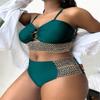 2025 Patchwork Hollow Two Piece Plus Size Bikini Women Strapped High Waist Swimsuit Brazilian Beach Lady Bathing Suit