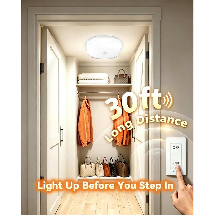 Rechargeable Ceiling Light with Switch, Wireless Closet Lights, Multicolor | No More Motion Sensor Guesswork – You Decide Every ON/OFF
