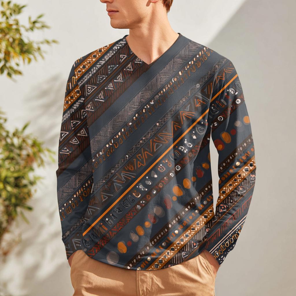 Мужская футболка с V-образным вырезом, повседневная, модная, с принтом, с длинным рукавом