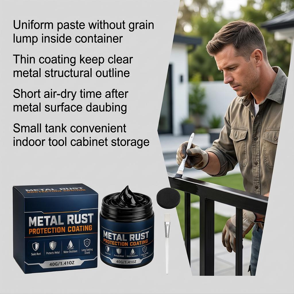 Rust Converter Anti Rust Metal Rust Protection Ready To Use Paintable No Sanding for Car Wheel Rim Iron Fence Black Repair Paste