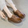 Spring New Style Cowhide Casual Shoes For Women Rubber Soft Sole Lace-up Leather Shoes Genuine Leather Retro Flat Shoes 35-40