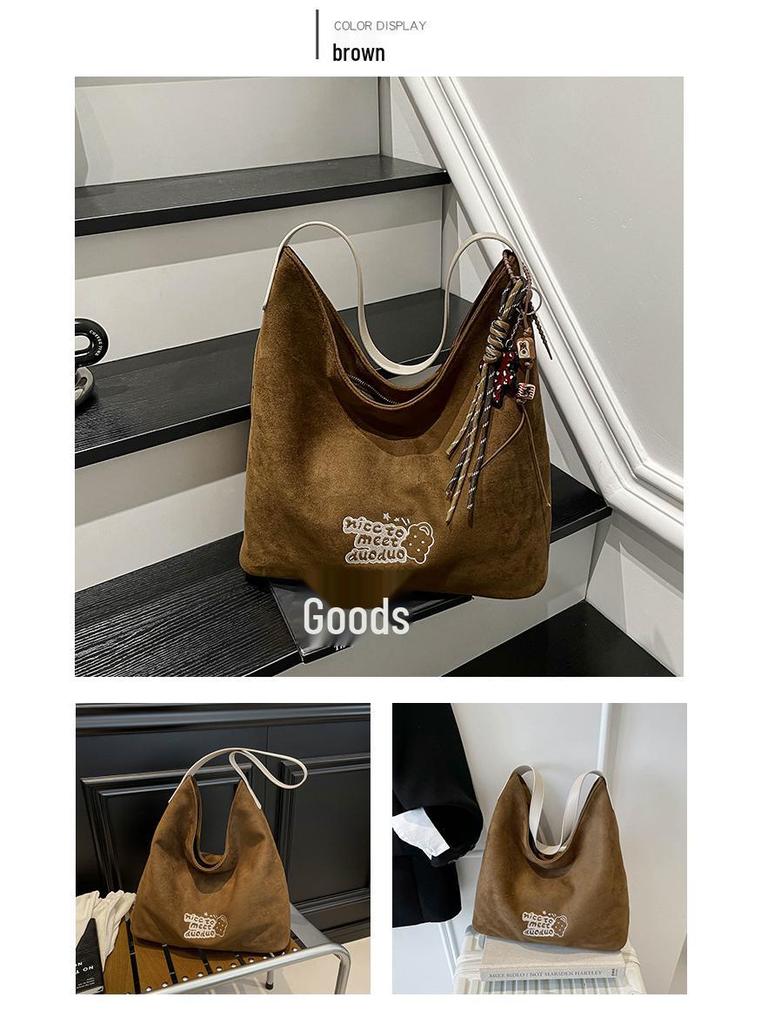 Замшевая женская ретро сумка через плечо - Универсальная осенне-зимняя модная сумка-тоут высокого класса