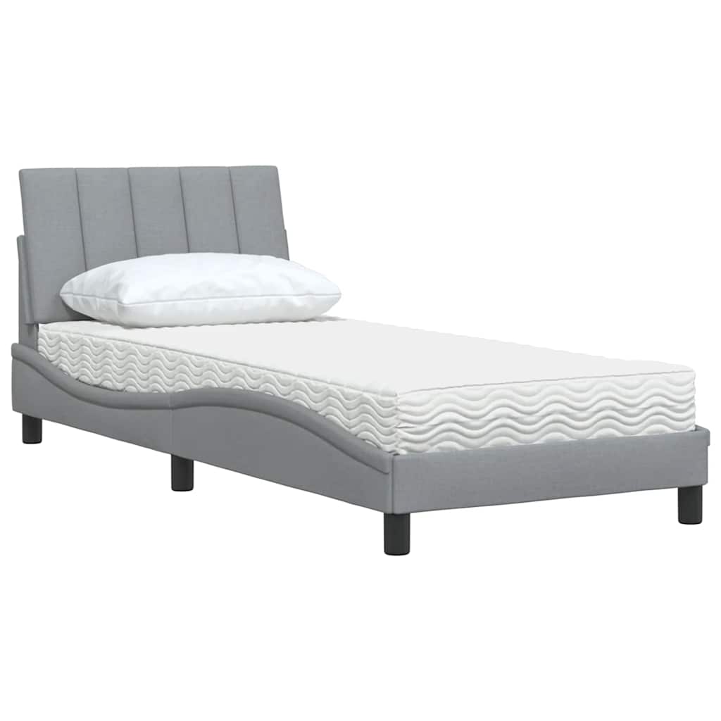 Bed with Mattress  Hanko  Light Grey 90 x 190 cm Fabric