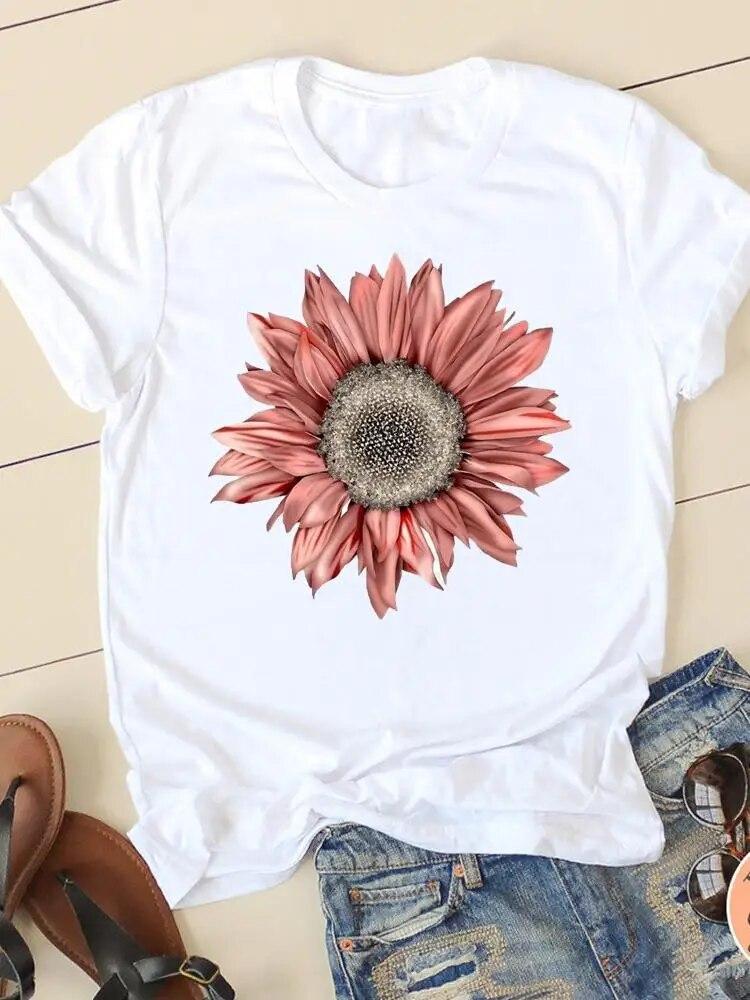 Short Sleeve Tee T-shirts Summer Casual Female Clothing Fashion Leopard Love Heart Trend Women Regular Graphic T Shirt Clothes