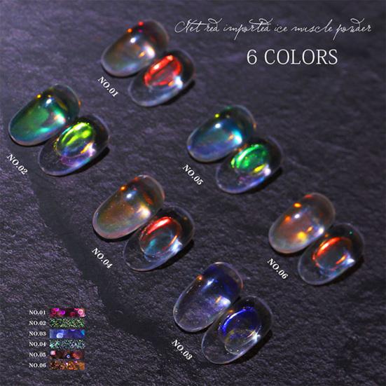 Yousheng Aurora Effect Nail Glitter Powder Ice Penetration Colorful Mirror Neon Dust Nail Art Chrome Pigment для женщин