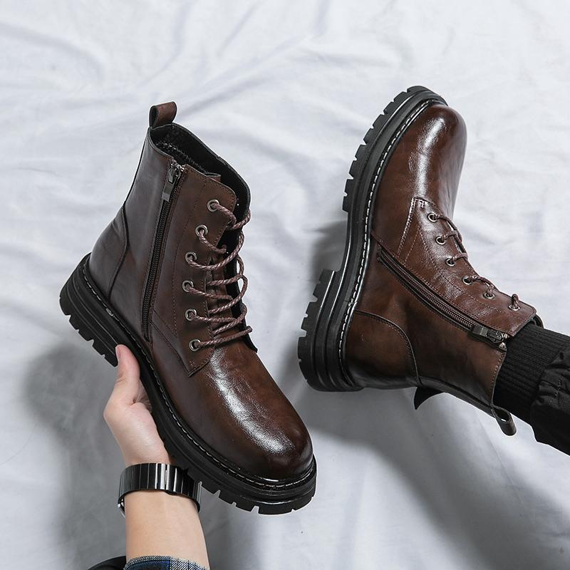 Новые зимние ботильоны для мужчин, модные повседневные ботинки с толстой подошвой, классические ботильоны ручной работы из натуральной кожи, дизайнерские мужские ботинки