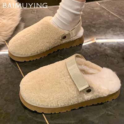 Меховые женские хлопковые тапочки зимняя мода балетки мюли обувь повседневная теплая обувь с открытой пяткой женская 2025 трендовый бренд уютные женские ботинки