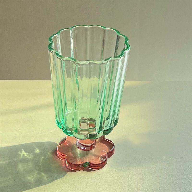 Korean Simple Ice Cream Dessert Cold Drink Cup Glass Court Style Flower Shape Tall Glass Color Matching Champagne Red Wine Glass