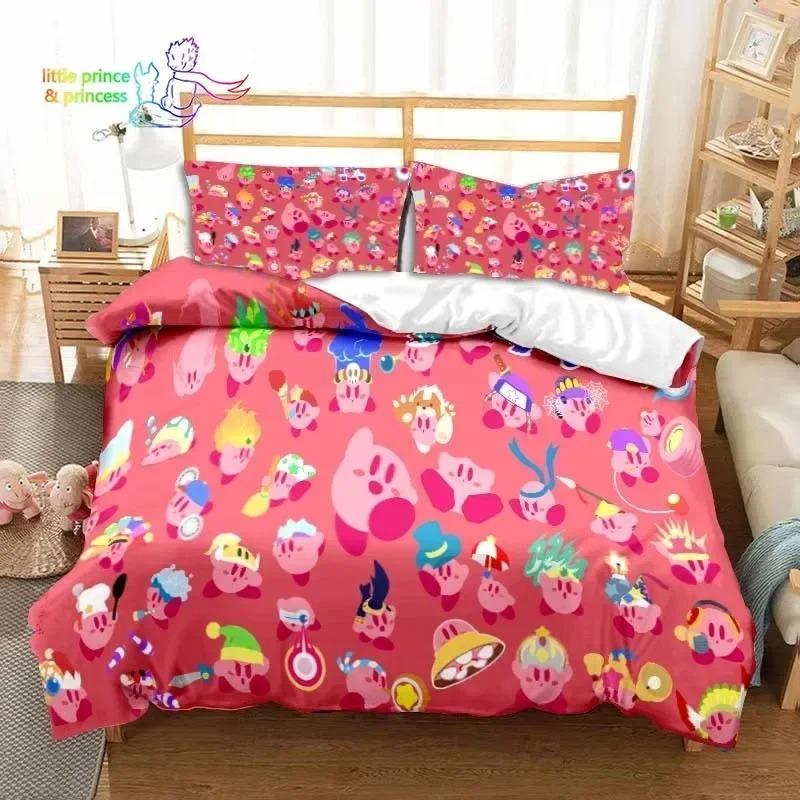Набор постельного белья с 3D-печатью Kawaii Cartoon Kirbys Односпальный Полуторный Двуспальный Кинг-сайз Набор для кровати Подарок для взрослых и детей для спальни