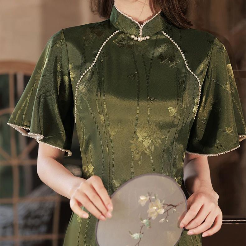 Темно-зеленое улучшенное женское летнее платье Cheongsam Temperament