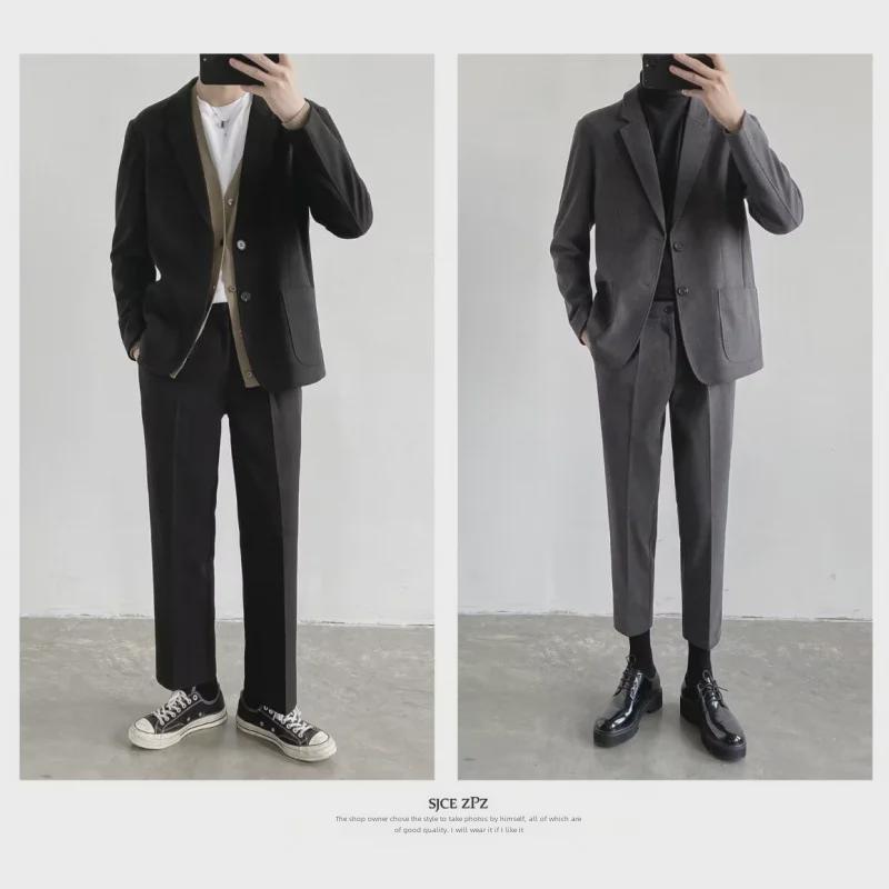 Высококачественный толстый мужской пиджак в западном стиле в корейском стиле, модный повседневный, не требующий глажки