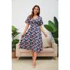 YYFS Women's Fashion Summer Spring Flower Pattern Print Short Sleeve V-Neck High Waist Casual Dresses