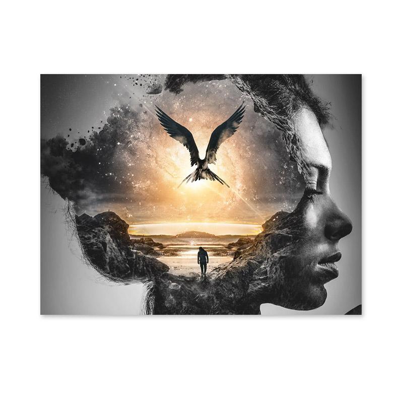 Абстрактная картина на холсте с изображением орла и девушки, современные постеры и принты, скандинавские настенные художественные картины для гостиной, украшения дома