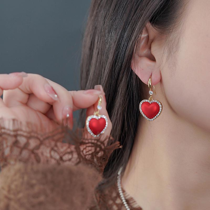 Серьги-каффы Ancola Red Silver Geometric с эмалью - Ретро мода, Высококлассные каффы для женщин