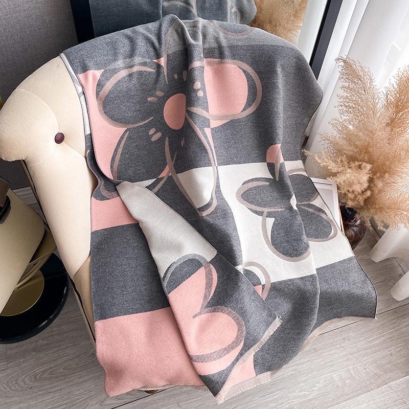 Imitation Cashmere Versatile Texture Printing Double-Sided Scarf Winter High-End Warm Shawl