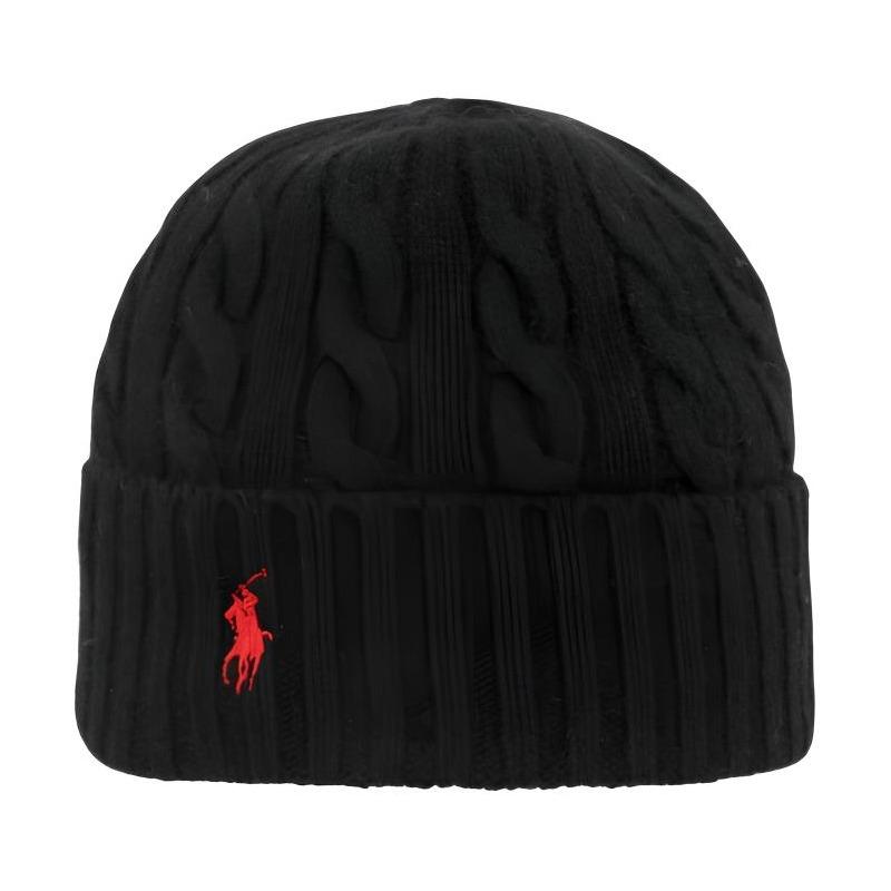Polo Ralph Lauren Pony Logo Cable Knit Design Wool Beanie Men's Black PC1563-001