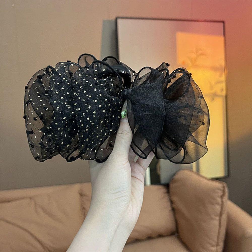 Элегантный простой модный корейский стиль, пластиковый коготь для волос, двусторонний бант, сетчатый зажим в виде акулы, большие точки