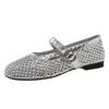 Fashion Mesh One-word Buckle Ballet Shoes Mary Jane Shoes Flat-soled Flash Diamonds New 2025 Breathable Single Shoes Women's Shoes