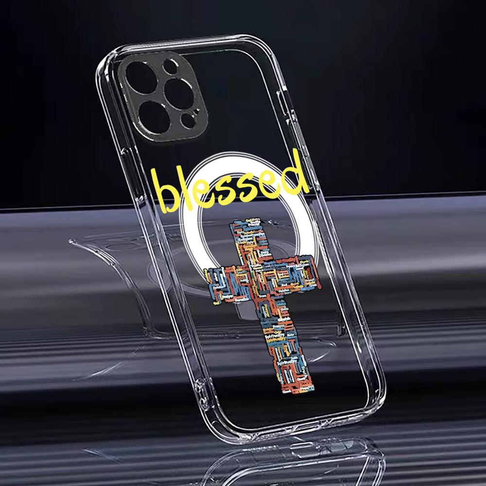 Модный Чехол-Крест для Телефона iPhone 17 16 15 14 13 12 Pro Max Plus С Магнитным Кристально Чистым Чехлом Беспроводная Зарядка