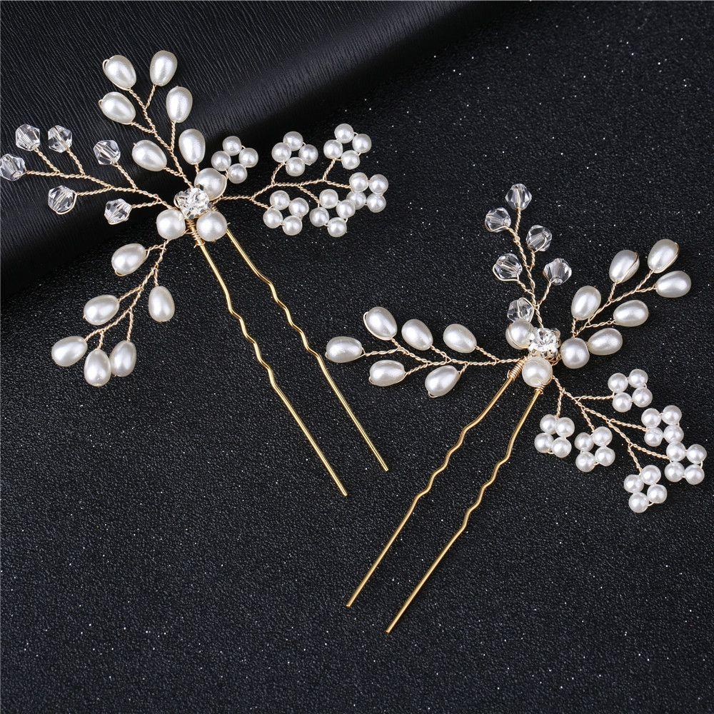 Rhinestone Gold Prom Jewelry Accessories Bridesmaid Tiara Hairpins Pearl Hair Pin Bridal Clips