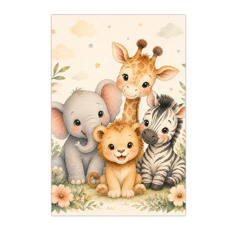 Jungle Animals Wall Art Safari Wildlife Canvas Painting Cute Cartoon Poster Print For Kids Room Nursery Wall Decor