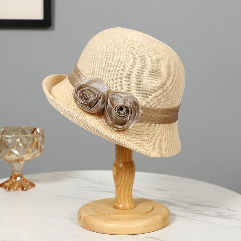 Spring and summer breathable bucket hat women's fashion elegant sunscreen visor hat temperament show face small versatile mother hat