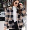 Winter Warm Jacket Women's Plaid Thick Plush Pocket Cardigan Button Jackets