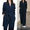 Spring Autumn Women's Casual Suit Jacket Matching Set Loose Wide Leg Pants Two Piece Female Clothing