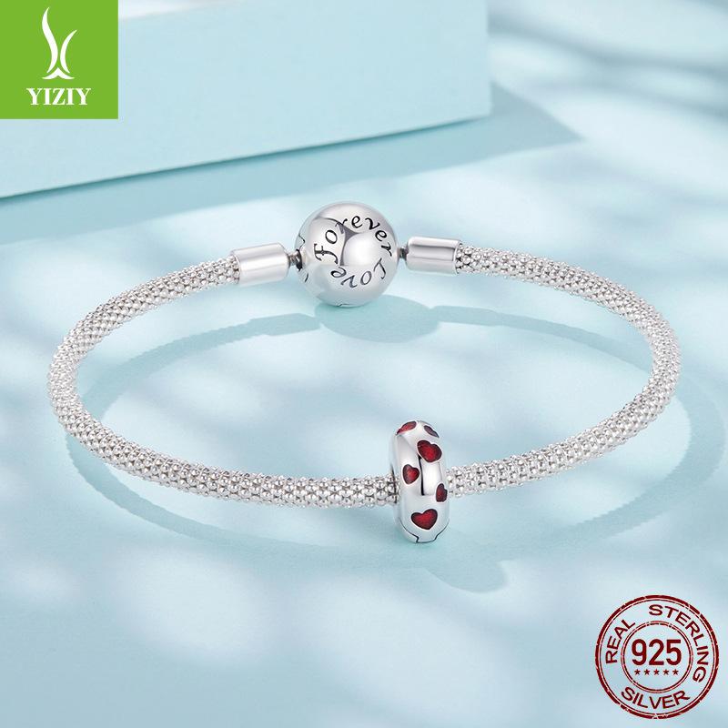 Red Love Oil Drop Positioning Buckle Accessories Classic Romantic Heart S925 Sterling Silver Bead Spacer